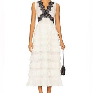 Sea New York Anise White and Black Lace Tiered Ruffled Dress NWT Size 4 small S